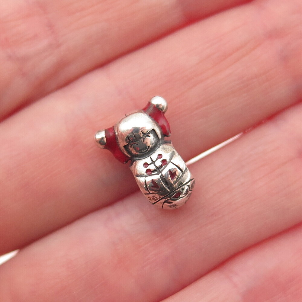 Chamilia 925 Sterling Silver Enamel Japanese Geisha Doll Slide Bead Charm